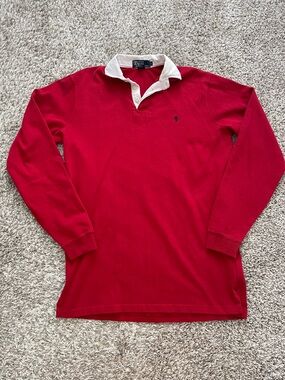 Vintage Polo Ralph Lauren Rugby Shirt Red White Collar Made in USA Size L